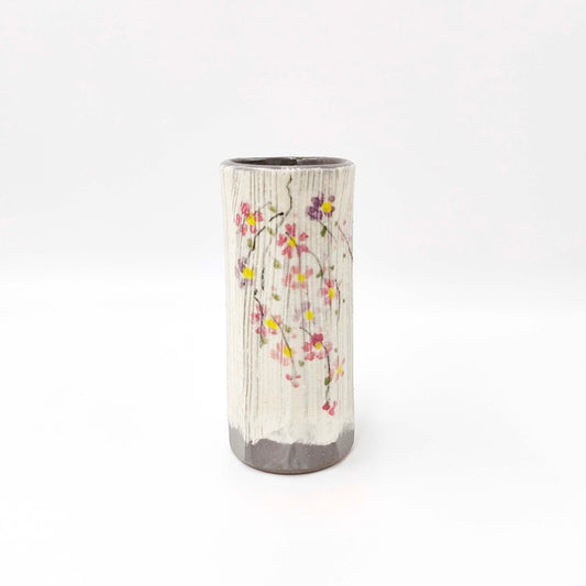 Side view of Kato Yoshiharu Sakura Vase showing floral detailing