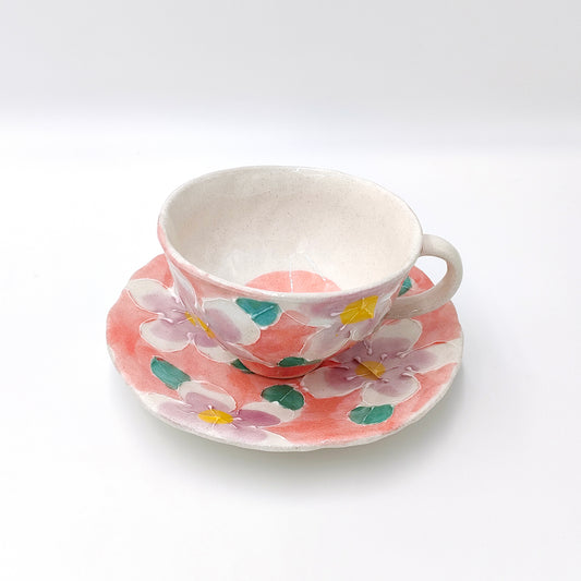 Icchin Tea Cup and Saucer - Red