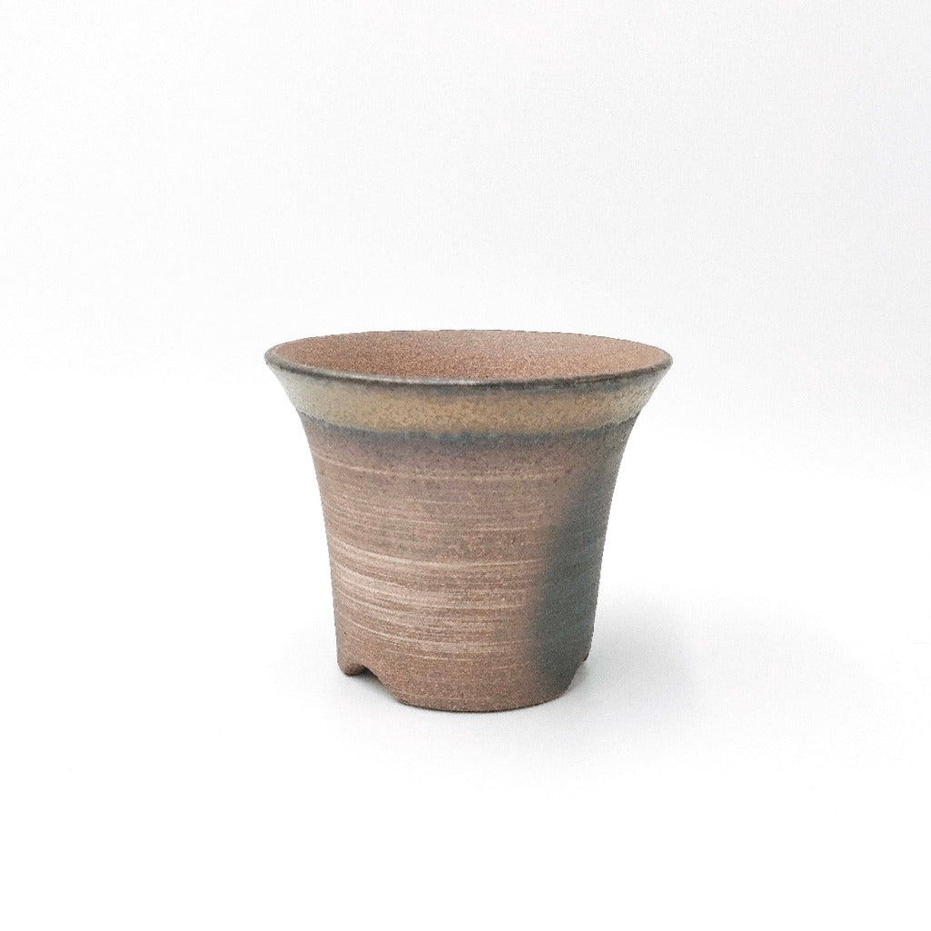 Side angle Close-up of brown ceramic Bonsai Pot