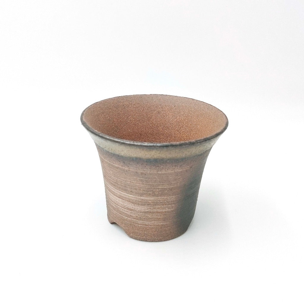 Side angle image of brown ceramic Bonsai Pot