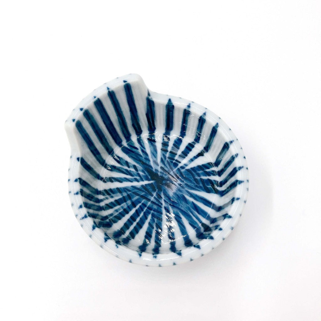 top down view of ceramic blue and white striped Togusa Condiment Holder