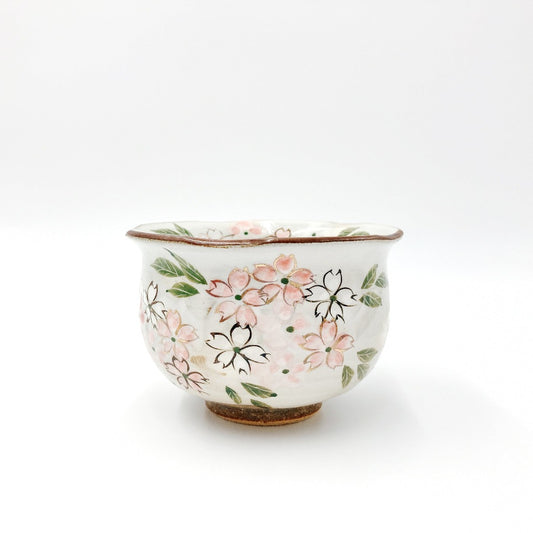 side view of Shunzan Mori ceramic Hana Kiko Sakura Ocha Teacup